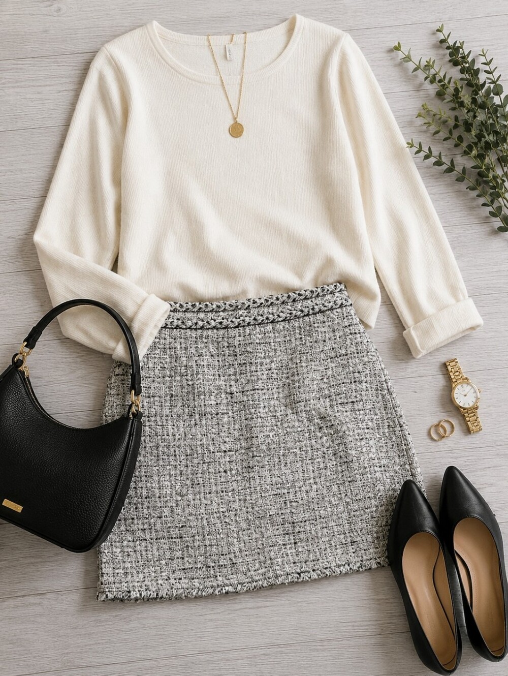 Elegant Tweed Skirt in‎ Gray